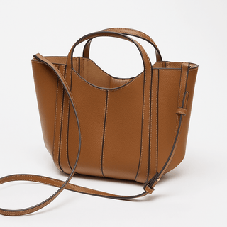 Brown PU leather handbag, casual tote bag with shoulder strap and secure hasp closure for stylish everyday use.