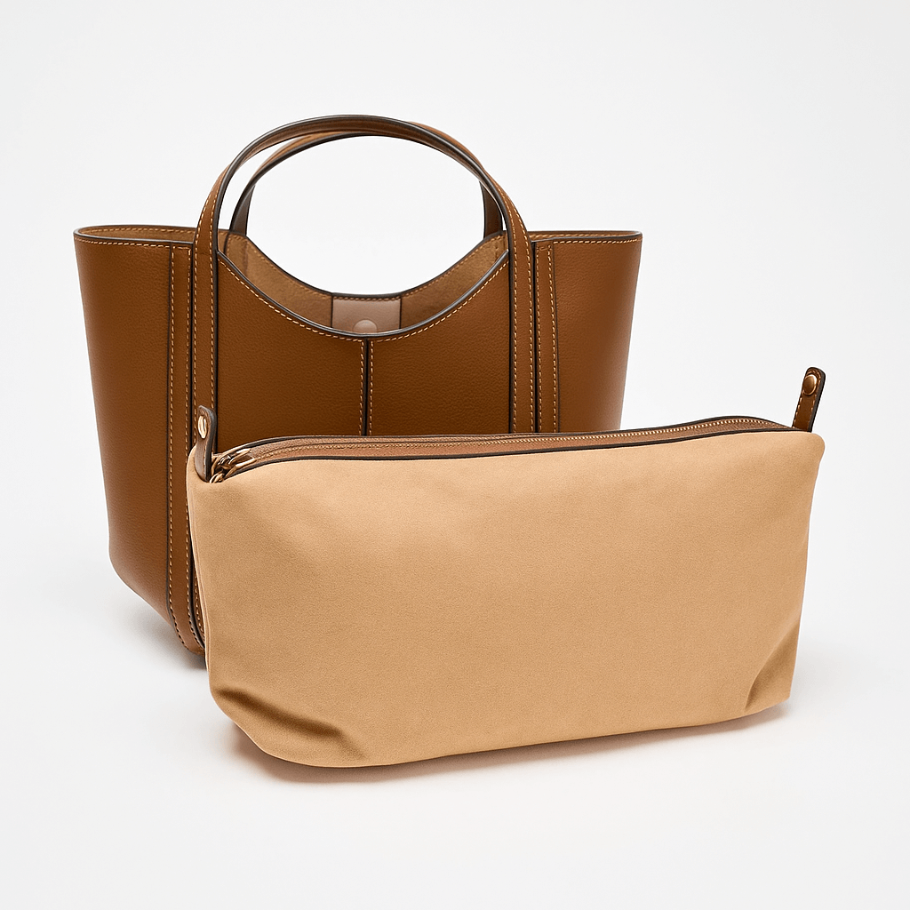 Handbag leather, brown color - Soft PU leather casual tote bag with interior pocket for essentials.