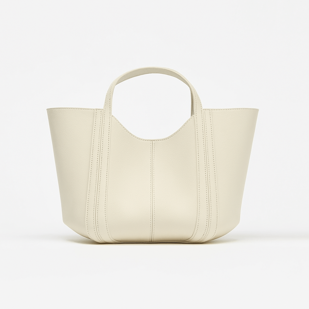 Soft PU leather beige handbag, casual tote bag with hasp closure for everyday wear.