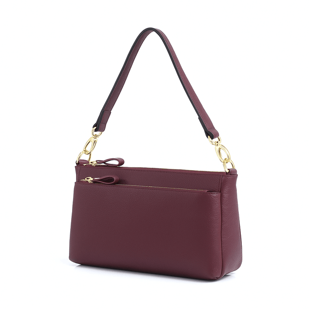 Burgundy leather shoulder bag Classic, structured design with smooth polyester lining, perfect for elegance and practicality.