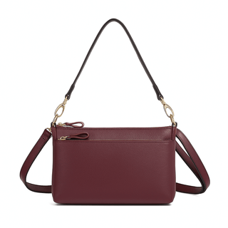 Burgundy shoulder bag classic, handmade genuine leather, versatile and timeless design for women.