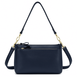 Classic navy shoulder bag, handcrafted in leather, perfect for elegant and practical everyday use.