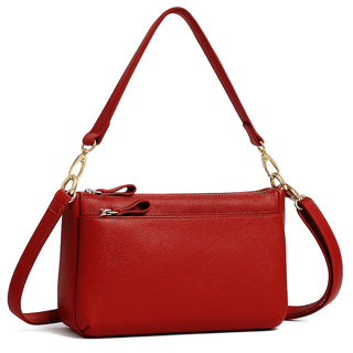 Classic red shoulder bag, genuine leather, structured design, stylish and practical for everyday use.