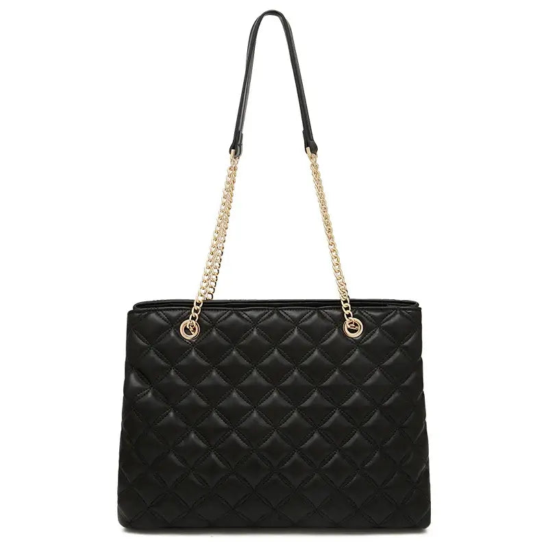 Women’s black classic shoulder bag – luxury PU tote handbag with chain straps, stylish and durable design.
