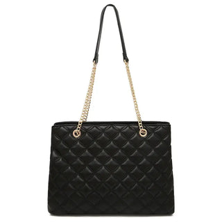 Women’s black classic shoulder bag – luxury PU tote handbag with chain straps, stylish and durable design.