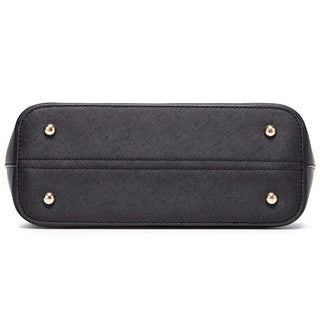 Women's black tote bag bottom view with gold feet, casual style in PU faux leather, perfect for versatile use.