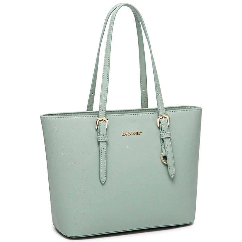 Women's Casual Tote Bag in Mint Green Faux Leather with Adjustable Handles