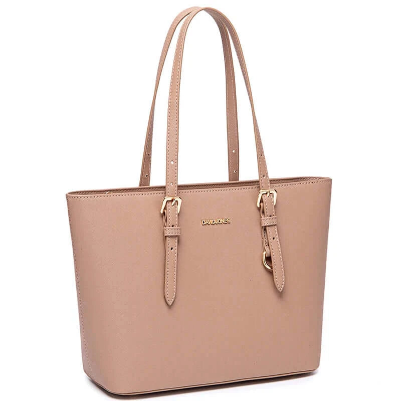 Classic Casual Tote in Blush Pink Faux Leather with Adjustable Handles for Women