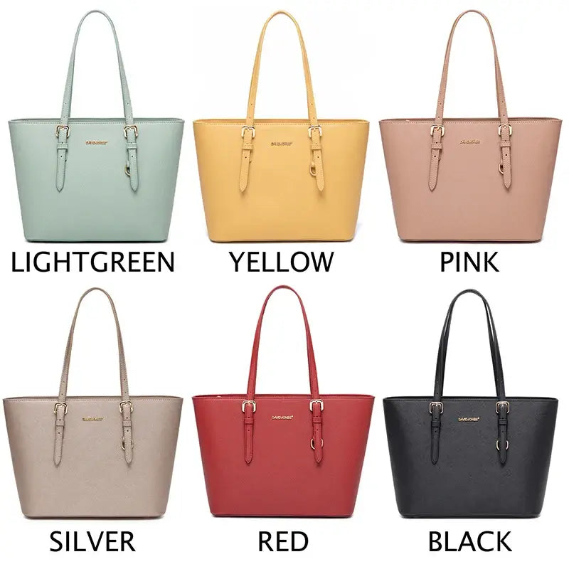 Women's Casual Tote Bag in Black Faux Leather with Adjustable Handles, Versatile and Soft Design