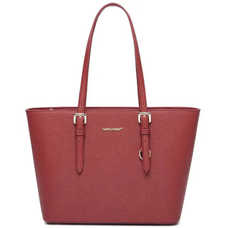 Women's Casual Tote Bag in Red Faux Leather with Adjustable Handles and Zipper Closure