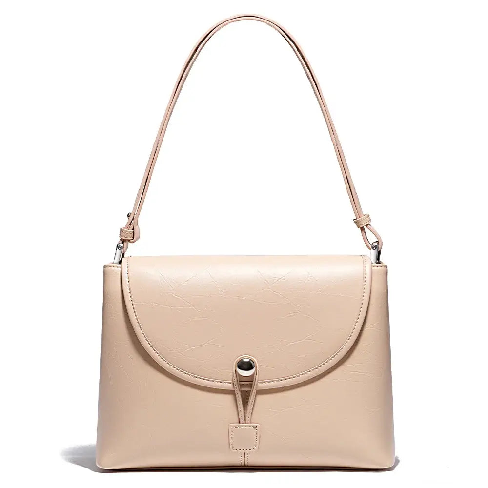 Leather crossbody bag in beige, handmade with 100% genuine leather, stylish and practical for everyday use.
