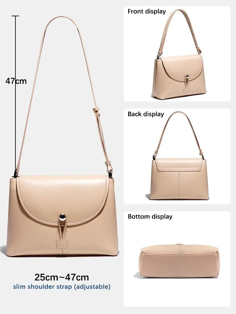 Leather crossbody bag, beige color, stylish and functional with adjustable strap, perfect for everyday use.