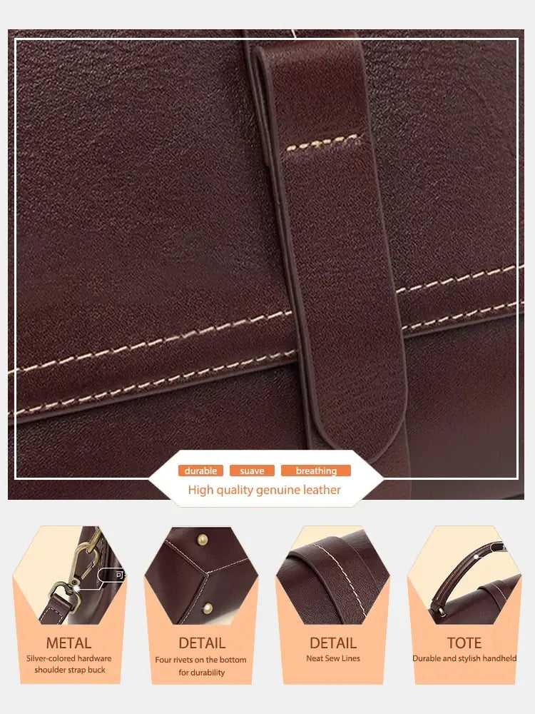 Elegant black crossbody bag, handmade genuine leather, with rivet accents and dual straps for versatile wear.