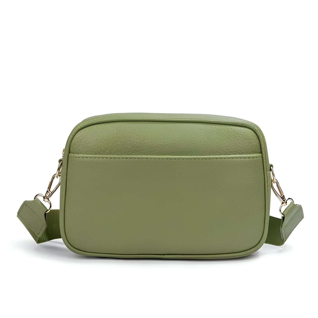 Crossbody bag with wide adjustable strap in green PU leather, stylish and functional for everyday use.
