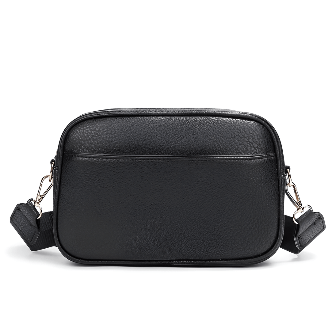 Crossbody bag with wide adjustable strap in sleek black PU leather, perfect for modern style and everyday use.