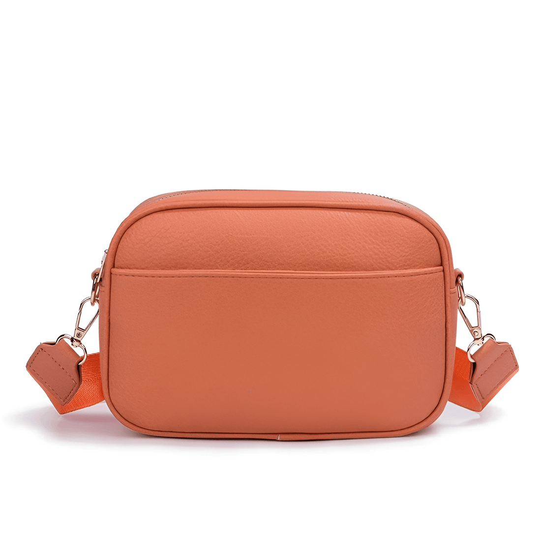 Crossbody bag with wide adjustable strap in stylish orange PU leather, perfect for everyday use.