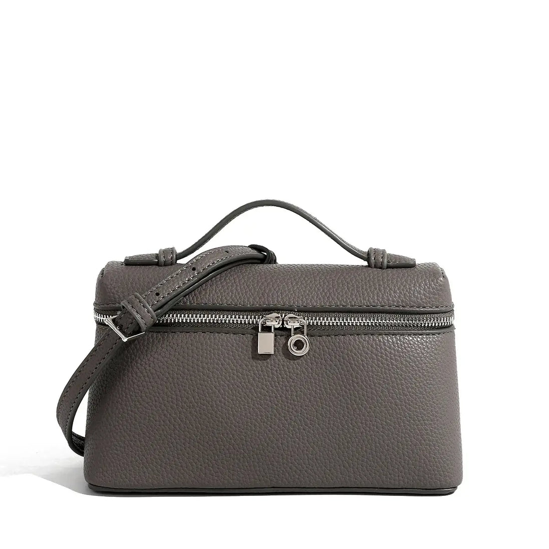 PU leather gray women’s crossbody bag with zipper closure and adjustable strap, stylish and functional for everyday use.