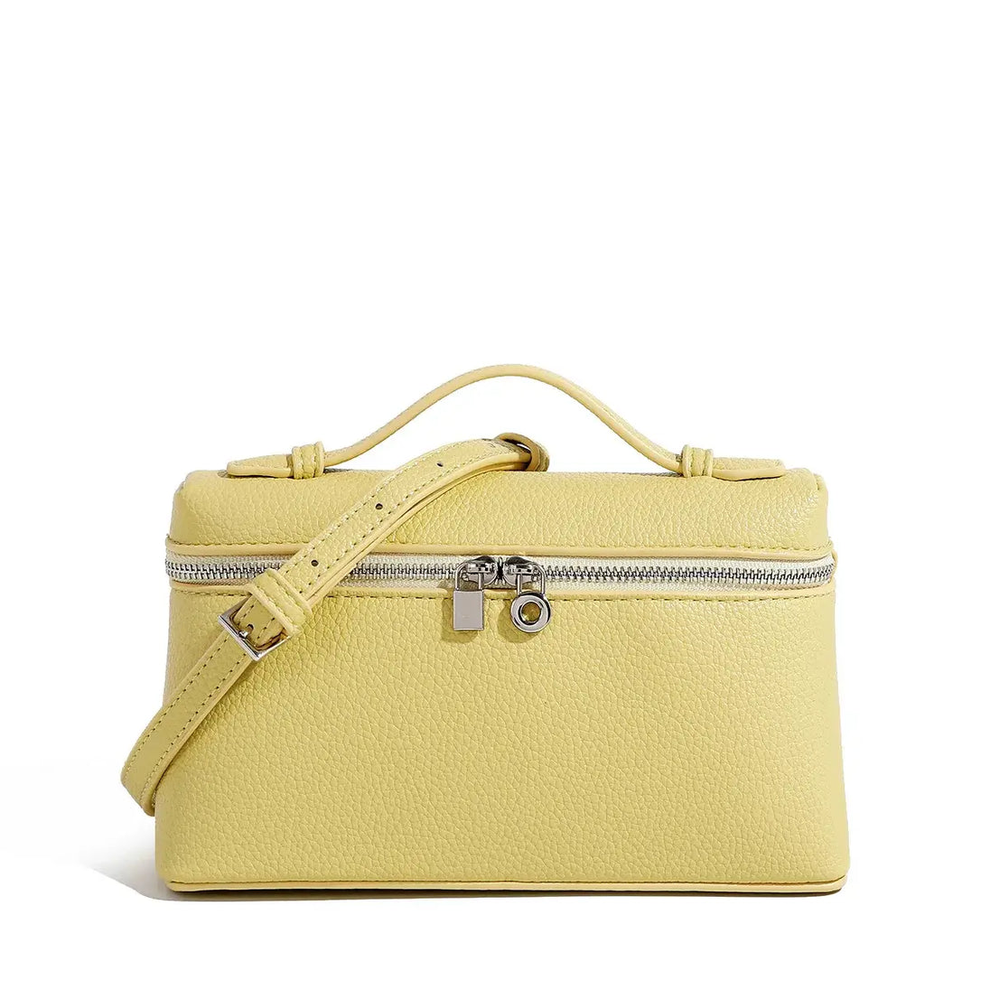Women’s Yellow PU Leather Mini Crossbody Bag with Zipper and Adjustable Strap