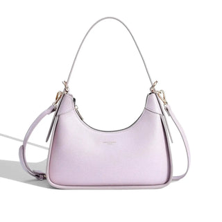 Women's Shoulder Bag in Light Purple Faux Leather, Fashion Hobo Bag with Zipper Closure and Soft Canvas Lining.