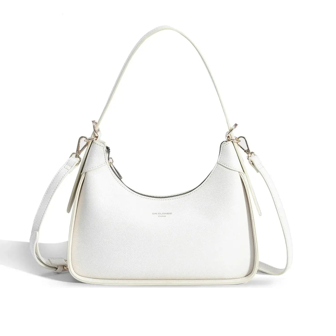 Women's White Half Moon Shoulder Bag in Soft Faux Leather with Zipper Closure