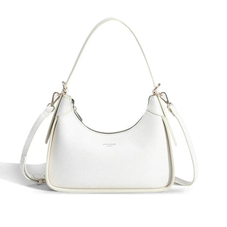 Women's White Half Moon Shoulder Bag in Soft Faux Leather with Zipper Closure