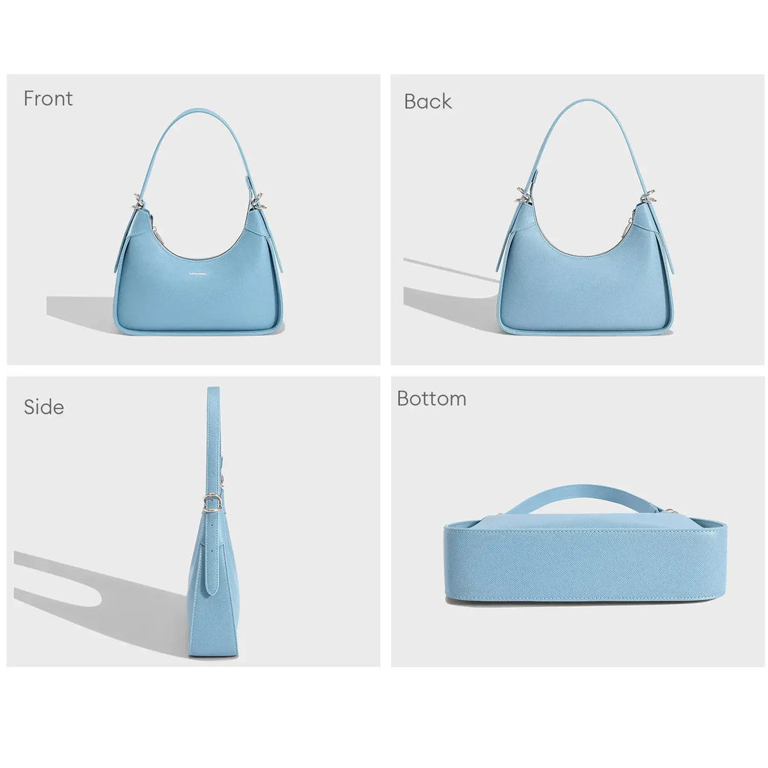 Light Blue Faux Leather Women's Shoulder Bag - Half Moon Style, Zipper Closure, Soft Material, Versatile Fashion