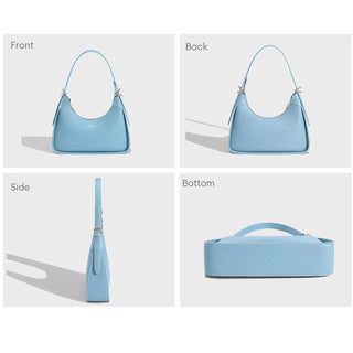 Light Blue Faux Leather Women's Shoulder Bag - Half Moon Style, Zipper Closure, Soft Material, Versatile Fashion