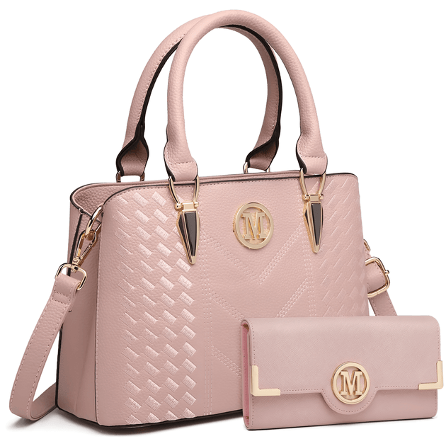 Women’s pink PU leather tote handbag set with a wallet, elegant and versatile for daily use.