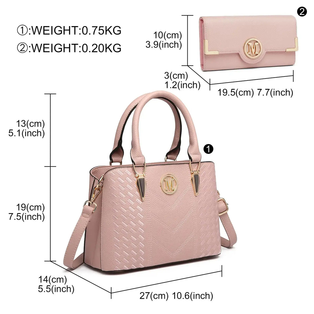 Women’s pink PU leather casual tote handbag set with wallet, featuring a stylish design and versatile carrying options.