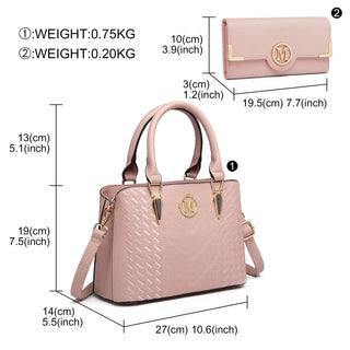 Women’s pink PU leather casual tote handbag set with wallet, featuring a stylish design and versatile carrying options.