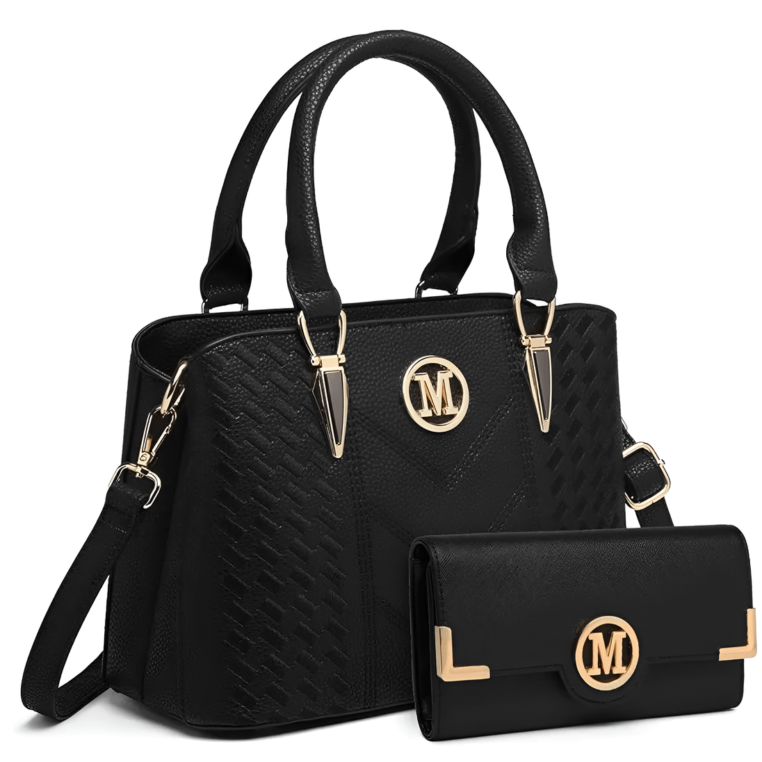 Black women's PU leather casual tote handbag with detachable wallet, stylish and versatile for daily use.