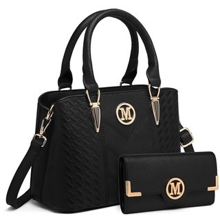 Black women's PU leather casual tote handbag with detachable wallet, stylish and versatile for daily use.