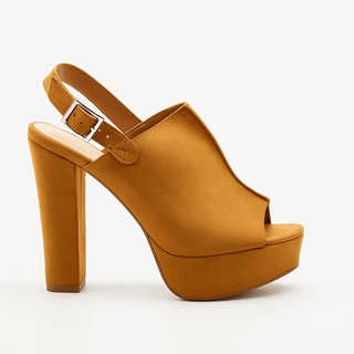 Basic platform women's sandals in vibrant mustard color with a stylish open toe and slingback design.