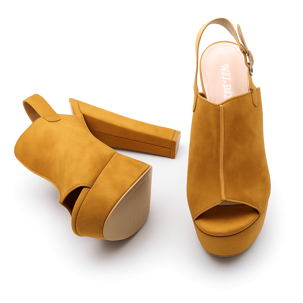 Women's basic platform sandals in mustard yellow, featuring a sleek design and added height for comfort.