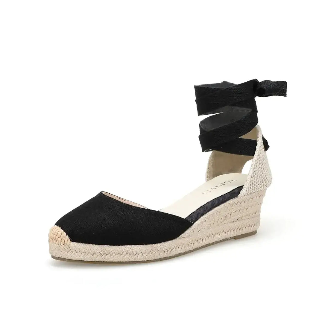 Black espadrille sandals with cross-strap design, perfect for comfortable daily wear.