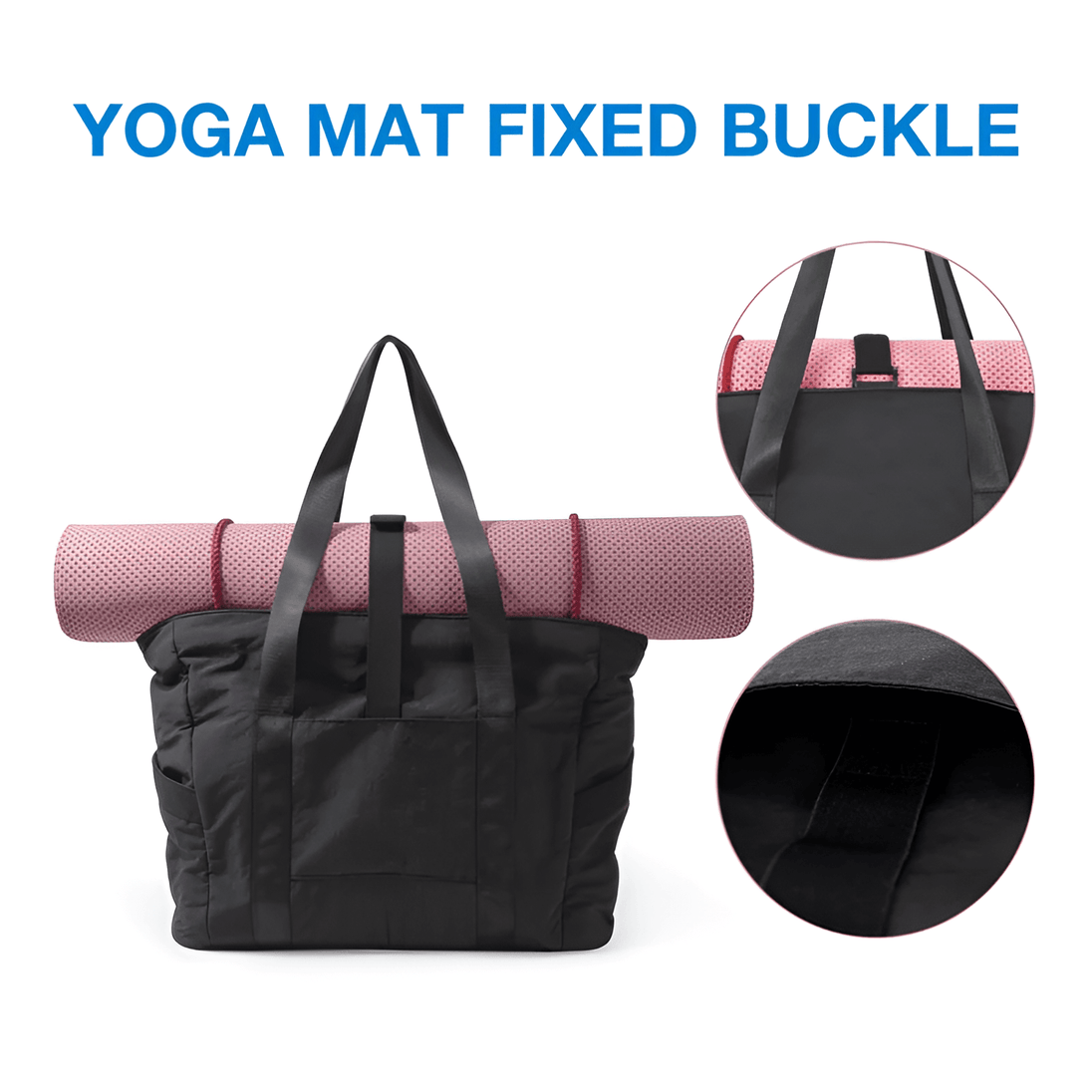 Yoga mat bag with fixed buckle, black color, designed for carrying yoga mats with convenience and style.
