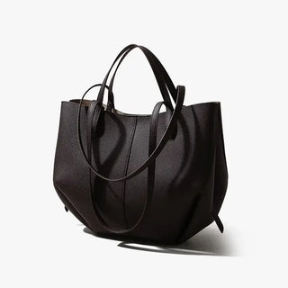 Genuine leather tote bag in dark brown, stylish and spacious for daily use and high-end fashion.
