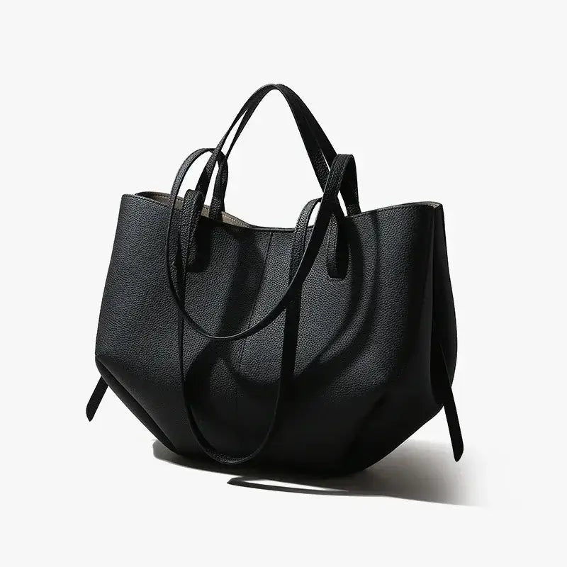 Black Leather Tote Bag - Durable, spacious design for high-end fashion on the go.