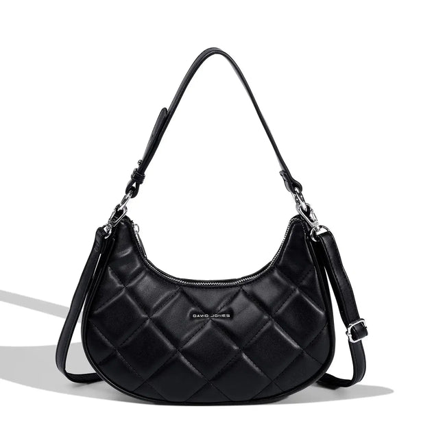 Black shoulder bag with quilted design, perfect for women's versatile fashion.