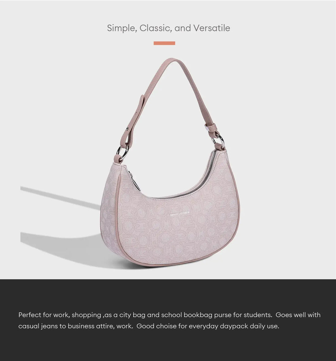 Pink Women’s Leather Half Moon Bag, versatile shoulder bag for everyday casual use.