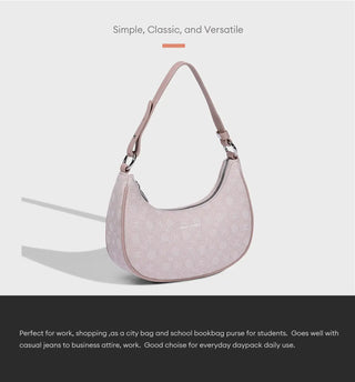 Pink Women’s Leather Half Moon Bag, versatile shoulder bag for everyday casual use.