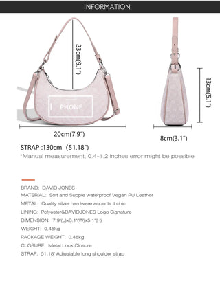 Women’s Leather Half Moon Bag in pink, versatile shoulder bag with tassel decoration and multiple pockets.