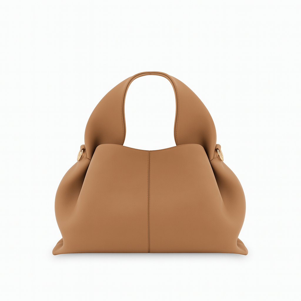 Hobo shoulder bag with modern design, durable charol material, and relaxed silhouette in tan color.