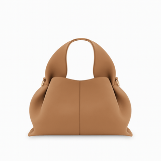 Hobo shoulder bag with modern design, durable charol material, and relaxed silhouette in tan color.