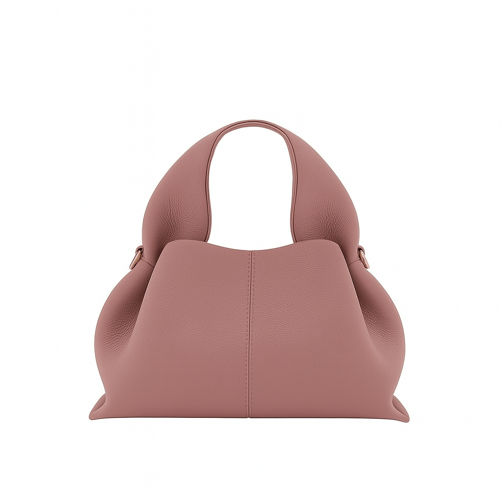 Hobo shoulder bag with modern design in soft pink charol material, perfect for casual chic styles.