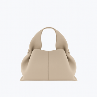 Hobo shoulder bag with modern design in beige charol material, featuring a relaxed silhouette and trendy look.
