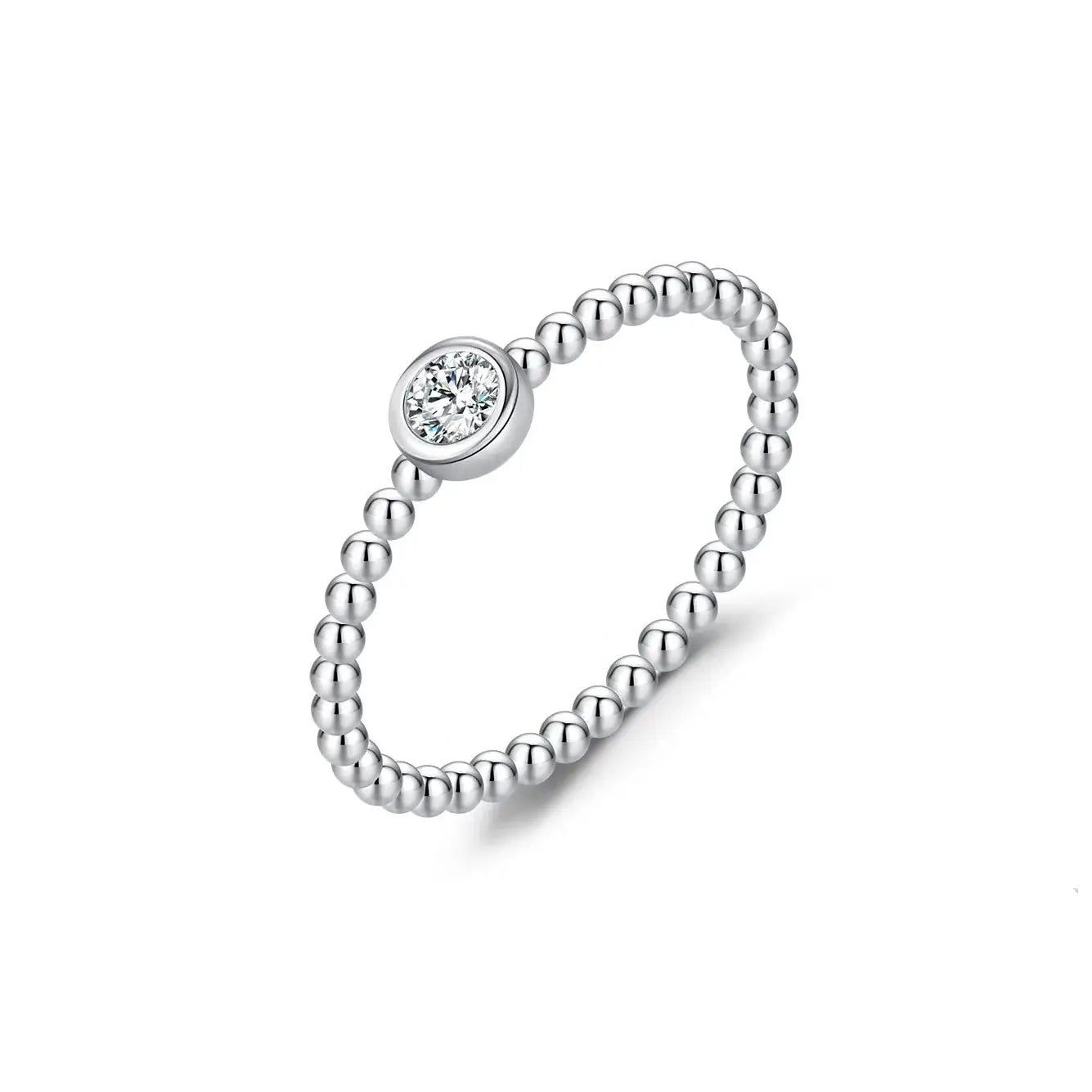 Geometric Cocktail Ring 925 Sterling Silver featuring a central moissanite stone and bead design for a trendy look.