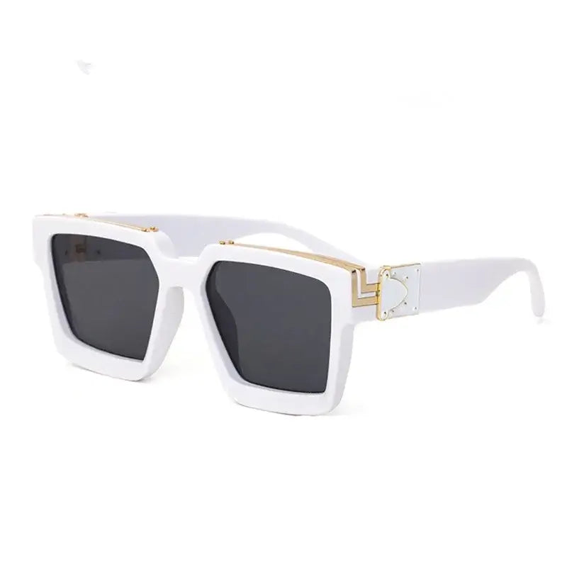 Women's White Square Sunglasses with Gold Detail, UV400 Protection, Trendy Eyewear for Fashion Lovers.
