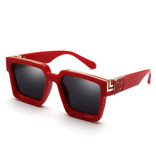 Red Square Sunglasses with Gold Details, Fashion Eyewear for Trendy Style