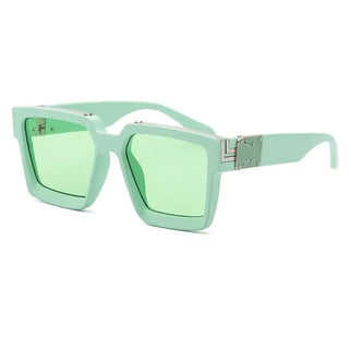 Mint green oversized square sunglasses with tinted lenses, trendy eyewear for outdoor fashion.